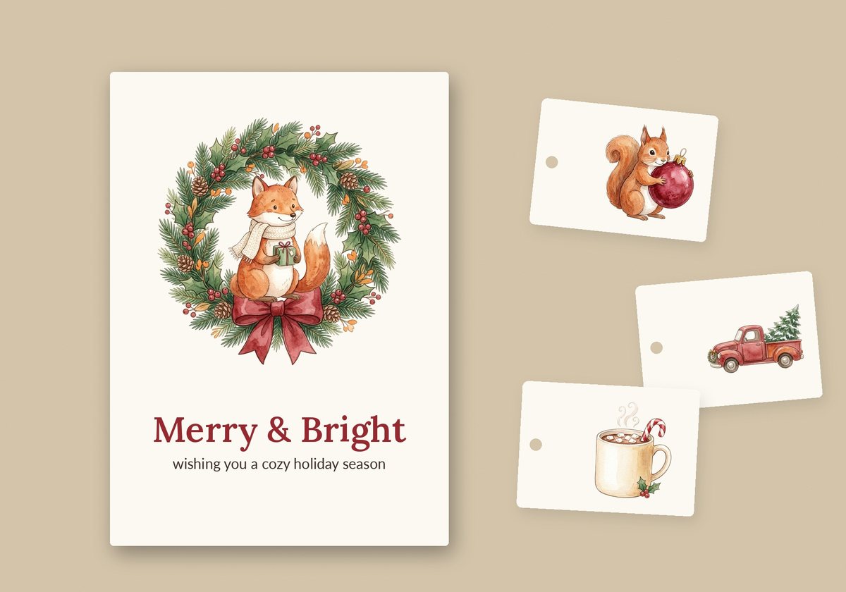 Cozy Woodland Christmas Watercolor Clipart preview 1