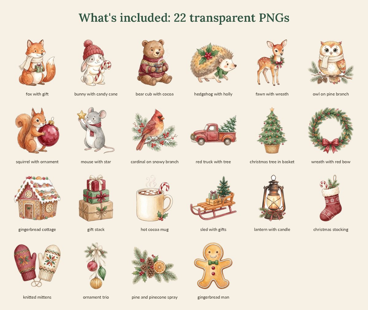 Cozy Woodland Christmas Watercolor Clipart preview 3