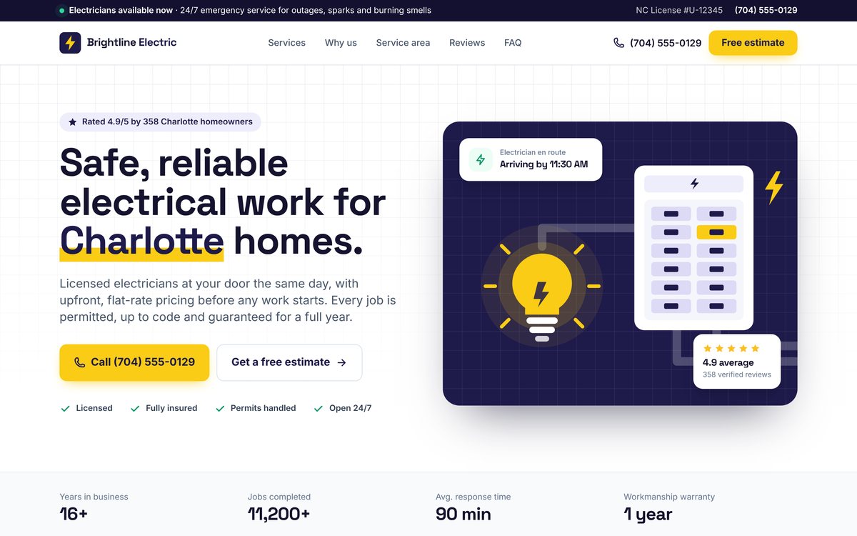 Electrician One-Page Website Template preview 1