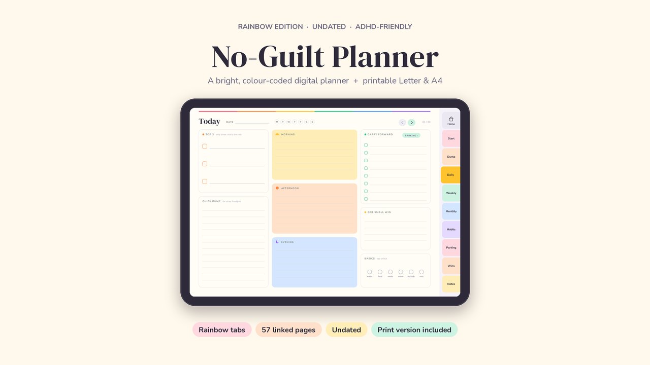 No-Guilt ADHD Planner, Rainbow Edition cover