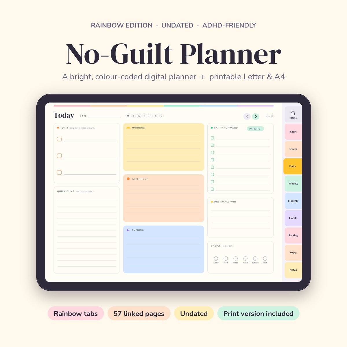 No-Guilt ADHD Planner, Rainbow Edition preview 1