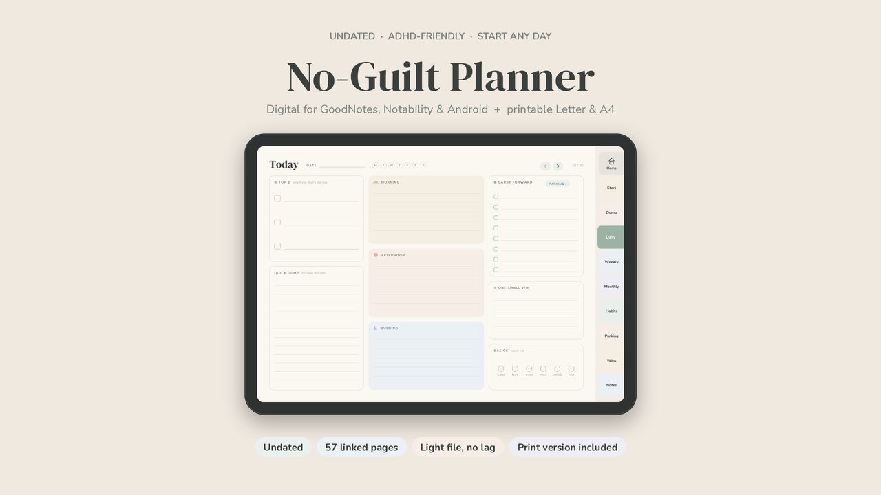 No-Guilt Undated ADHD Planner cover