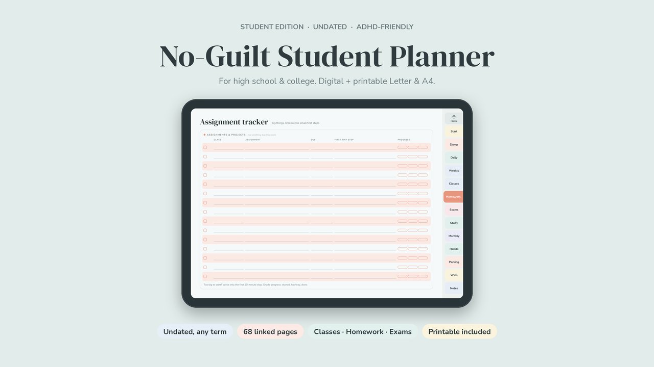 No-Guilt ADHD Student Planner cover