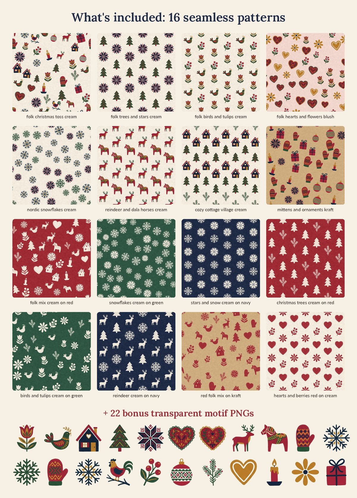 Nordic Folk Christmas Seamless Patterns preview 3
