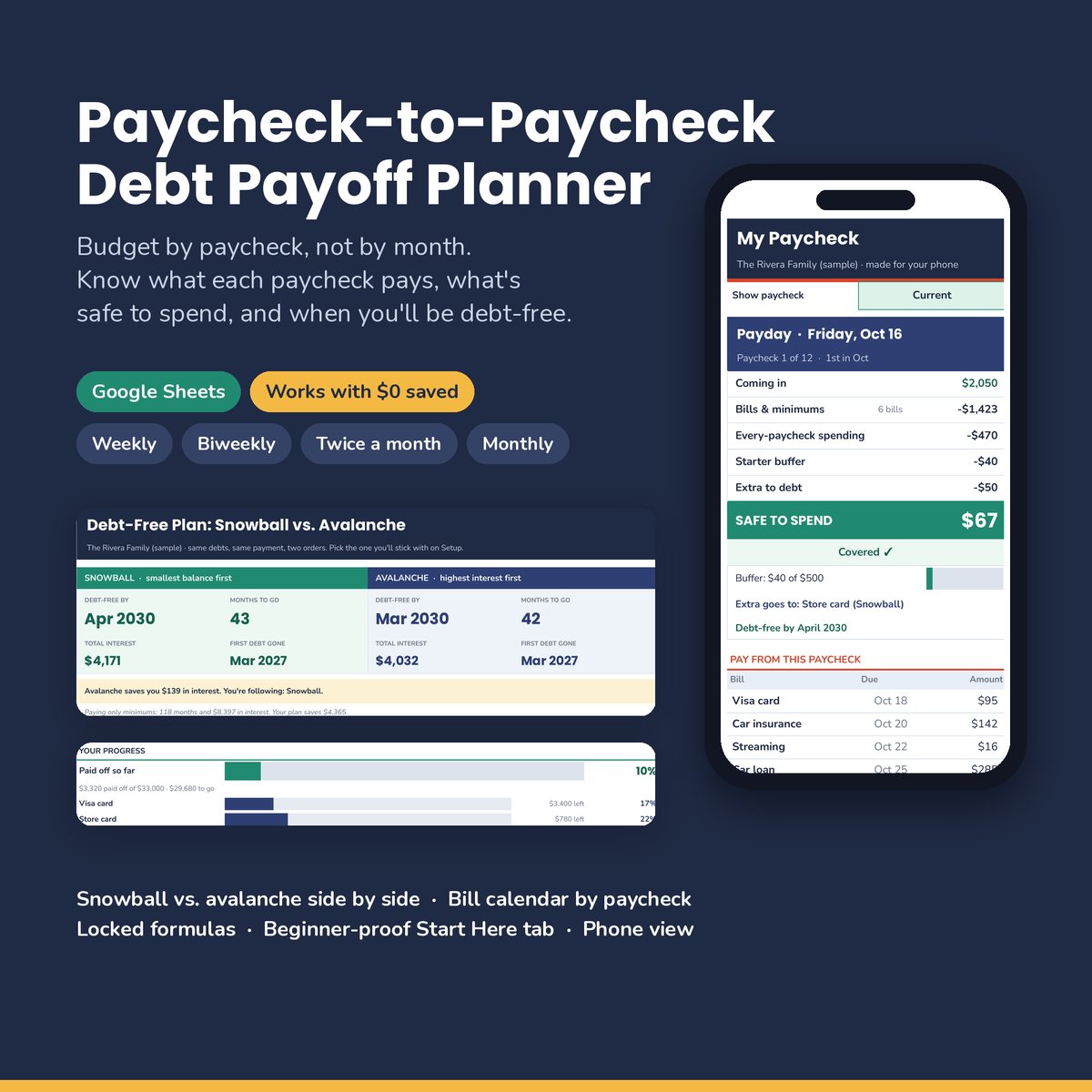 Paycheck-to-Paycheck Debt Payoff Planner preview 1