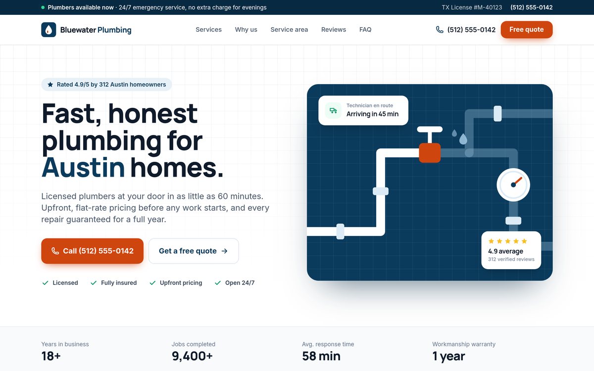 Plumber One-Page Website Template preview 1
